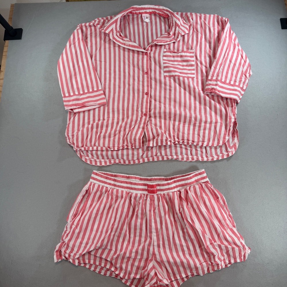 Joyspun Women's XL Pink Stripe Button Top Shorts Pajama Set 16-18